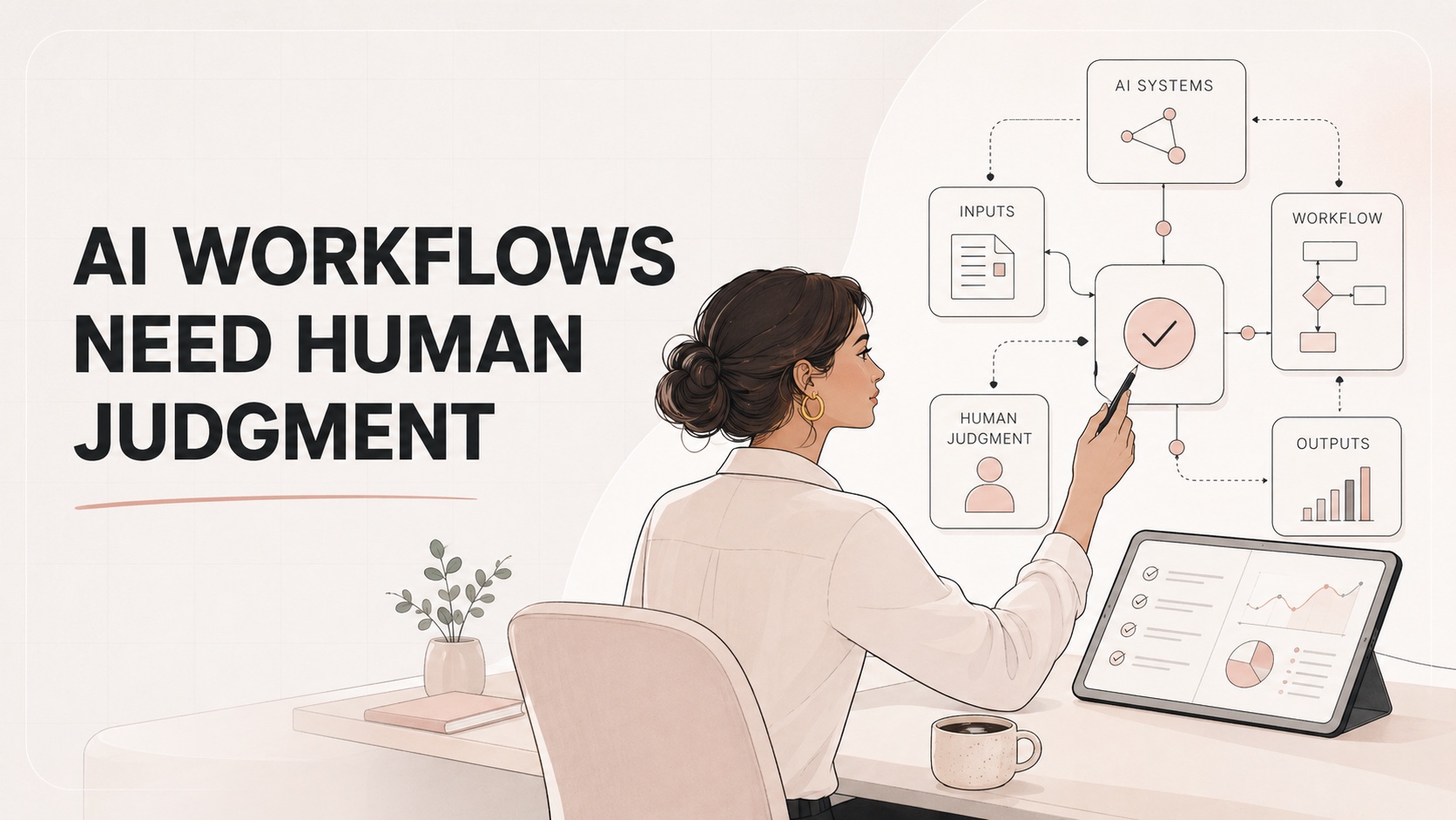 Illustration of a human strategist arranging AI workflow systems